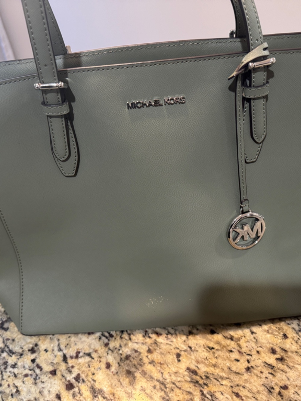 Michael Kors Olive Green Saffiano Leather Tote with Logo Charm